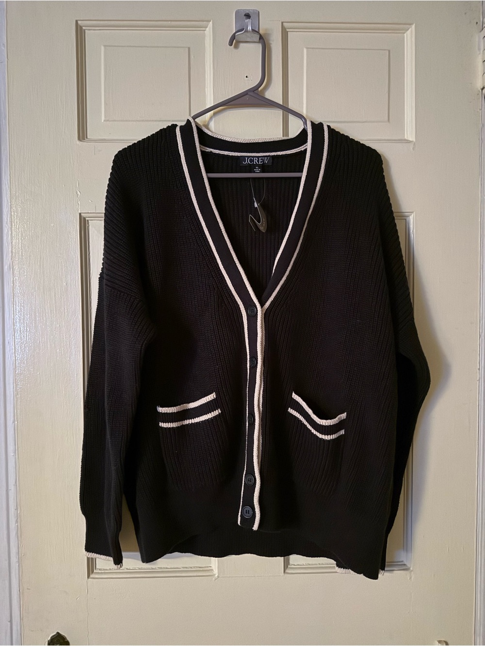 J. Crew Black Cardigan with White Trim